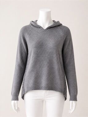 MK Metric Knits Womens Grey Long Sleeve Stretch Hooded Sweater Size M
